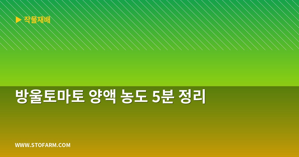 방울토마토 양액 농도 5분 정리